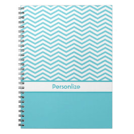 Caderno Espiral Preppy Aqua Blue e White Chevrons com nome
