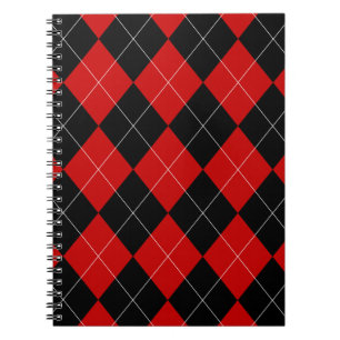 Caderno Espiral Preppy Argyle Tartan Diamond Xadrez Red Black