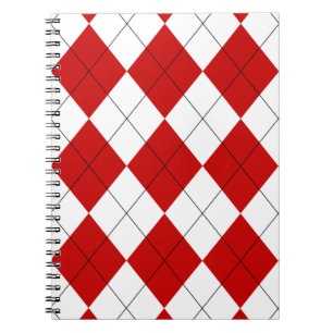 Caderno Espiral Preppy Argyle Tartan Diamond Xadrez Vermelho Branc