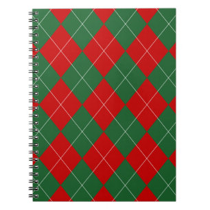 Caderno Espiral Preppy Argyle Tartan Diamond Xadrez Vermelho Verde