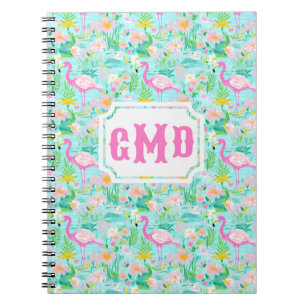 Caderno Espiral Preppy Summer Flamingo   Monograma