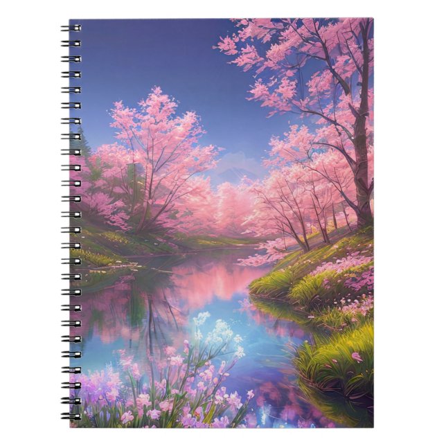 Caderno Espiral Presença Graciosa de Sakura Trees (Frente)