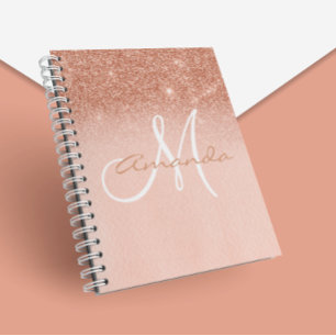 Caderno Espiral Presente com Ombre em Ouro Rosa Personalizado com 