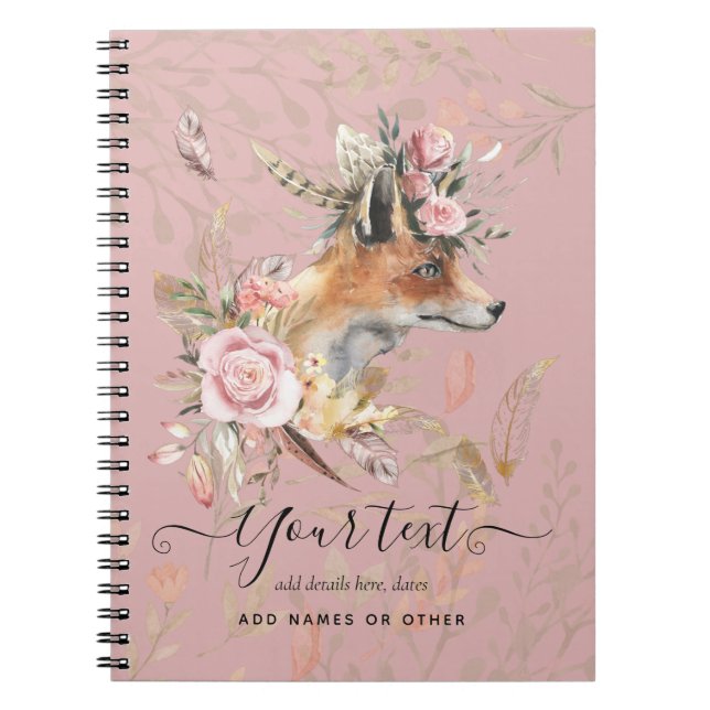 Caderno Espiral Presente Comemorativo Personalizado de Raposa Boho (Frente)