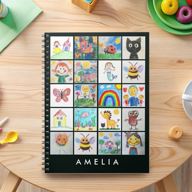 Caderno Espiral Presente de Arte Infantil com 20 Desenhos em Colag (Turn your child’s precious drawings into a cherished keepsake with this personalized notebook.)