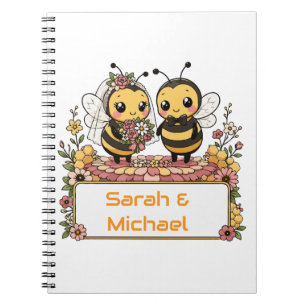 Caderno Espiral Presente de Casamento Personalizado Casal de Abelh