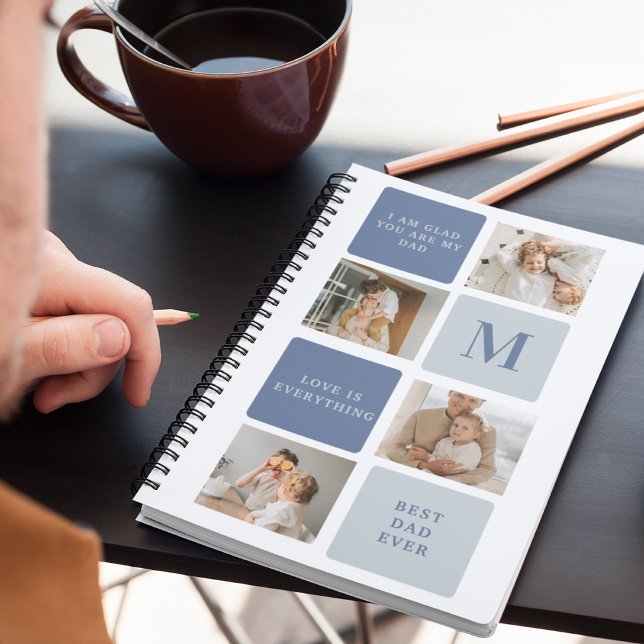 Caderno Espiral Presente de Dia de os pais Feliz Azul e Foto de Co (Criador carregado)