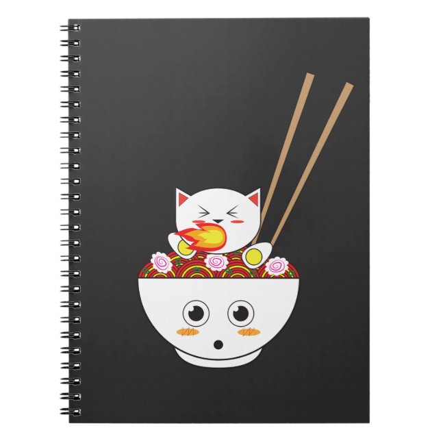 Caderno Espiral Presente de Kawaii do gato dos Ramen para Otakus (Frente)