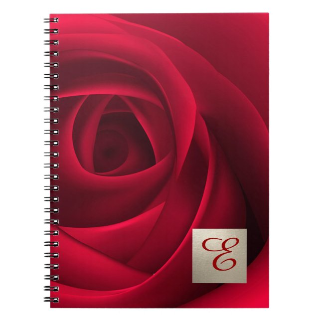 Caderno Espiral Presente de Monograma Personalizado de Rosa vermel (Frente)