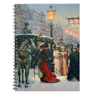 Caderno Espiral Presente de Natal da Cena Parisiense de inverno Vi