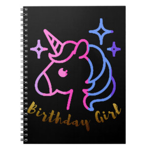 Caderno Espiral Presente de unicórnio unicórnio de Birthday Girl u
