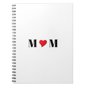 Caderno Espiral Presente do Dia das Mães com coração vermelho de a