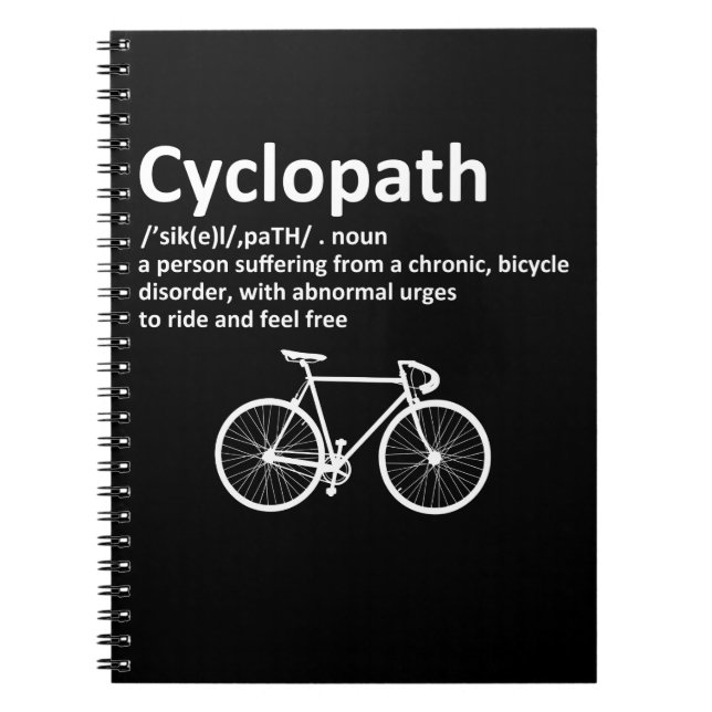Caderno Espiral Presente Funny Cyclopath para Ciclistas e Bikers (Frente)