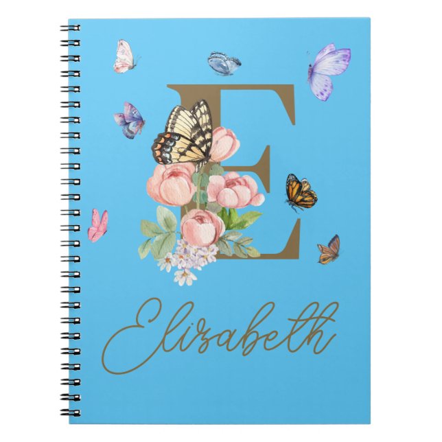 Caderno Espiral Presente Inicial Personalizado do Notebook Butterf (Frente)