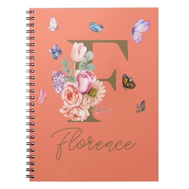 Caderno Espiral Presente Inicial Personalizado do Notebook Butterf (Frente)