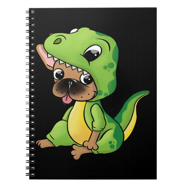 Caderno Espiral Presente no cão | Bulldog Francês Com Dinossauros  (Frente)