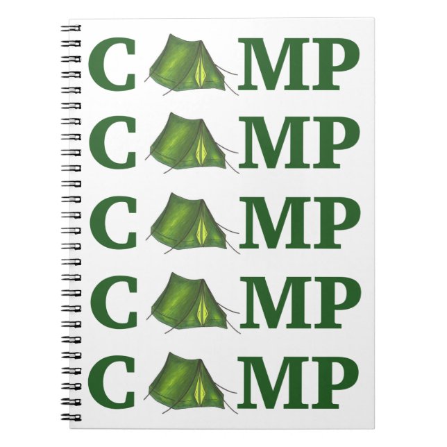 Caderno Espiral Presente para acampamento de verão de tenda verde  (Frente)