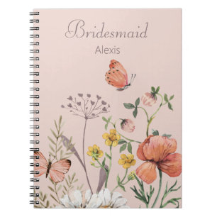 Caderno Espiral Presente para Dama de Honra Elegante Rosa Floral 