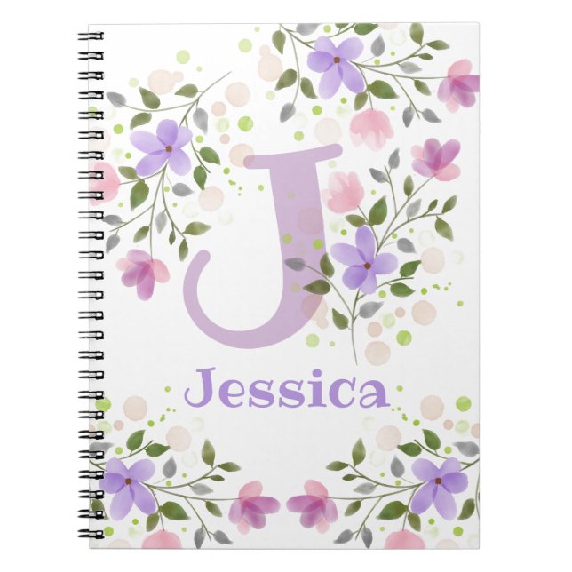 Caderno Espiral Presente para Jessica com Design de Flores (Frente)