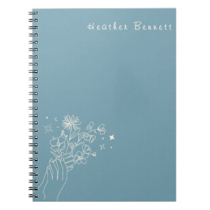 Caderno Espiral Presente Personalizado Boho Wildflower em Azul Tur