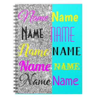 Caderno Espiral Presente personalizado CMYK Cyan e prata brilhando