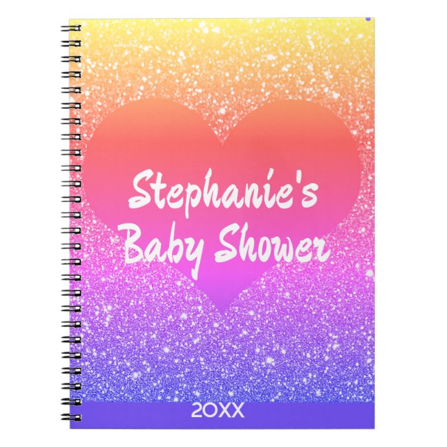 Caderno Espiral Presente Personalizado com Coração de Brilho Rosa  (Frente)