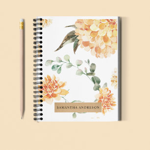 Caderno Espiral Presente Personalizado das Flores Modernas Amarelo