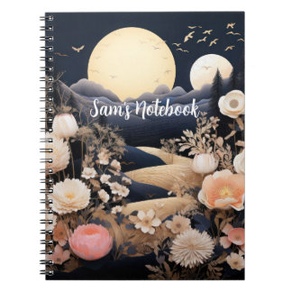 Caderno Espiral Presente Personalizado de Jardim Boho de Meia-Noit