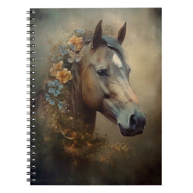 Caderno Espiral Presente Personalizado para Cavalo Floral Moderno  (Frente)