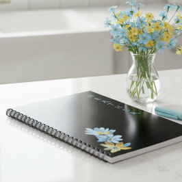 Caderno Espiral Presente Personalizado Preto Boho Wildflower para 