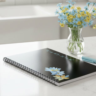 Caderno Espiral Presente Personalizado Preto Boho Wildflower para 