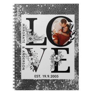 Caderno Espiral Presente personalizado simples moderno prata de am