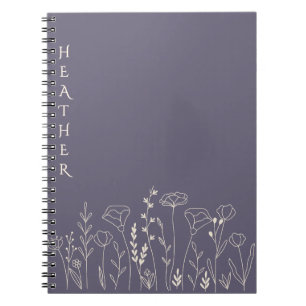 Caderno Espiral Presente Pessoalizado Boho Wildflower Cinza para E