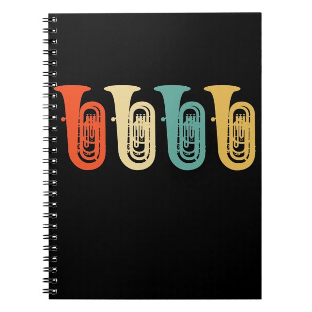 Caderno Espiral Presente Tuba, retro tuba player, orquestra (Frente)