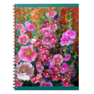 Caderno Espiral Presentes cor-de-rosa do jardim do Hollyhock por