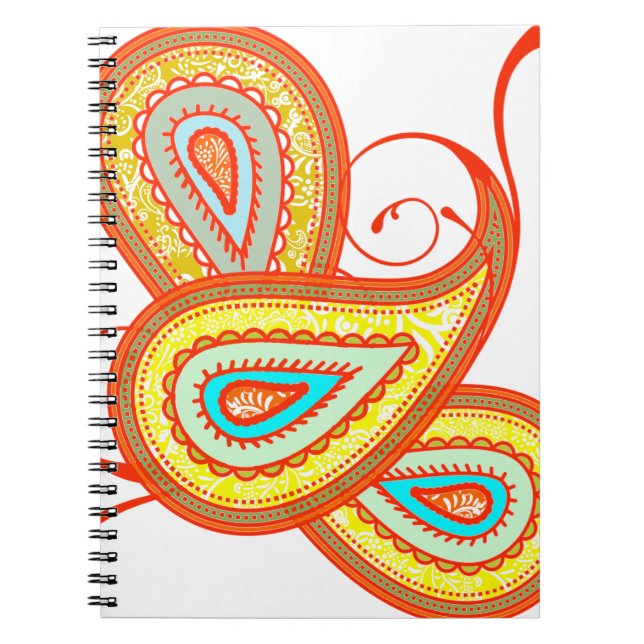Caderno Espiral Presentes de Mint Paisley Laranja Amarelo Moderno (Frente)