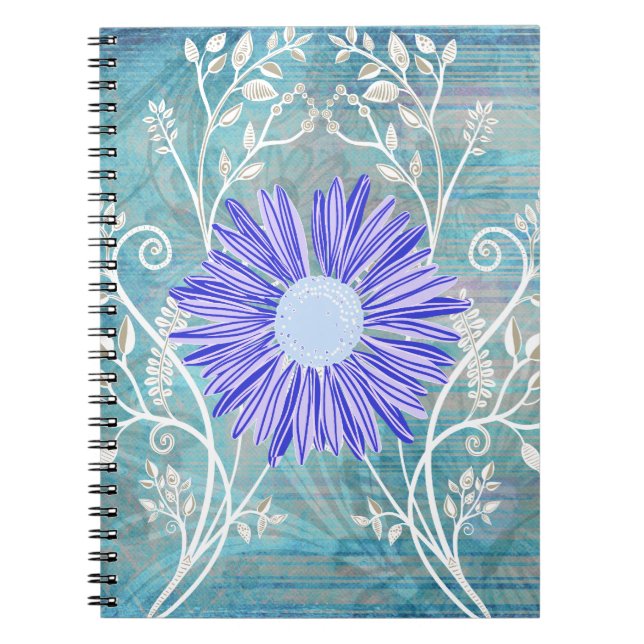 Caderno Espiral Presentes de Padrão de Flor Azul-Margarida bonito (Frente)