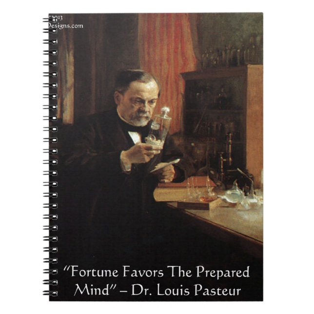Caderno Espiral Presentes e Camisetas com Citação de Louis Pasteur (Frente)