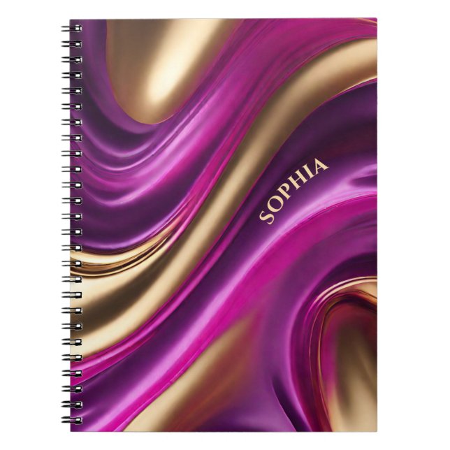 Caderno Espiral Presentes modernos para ela - Rosa Roxo e Dourado- (Frente)