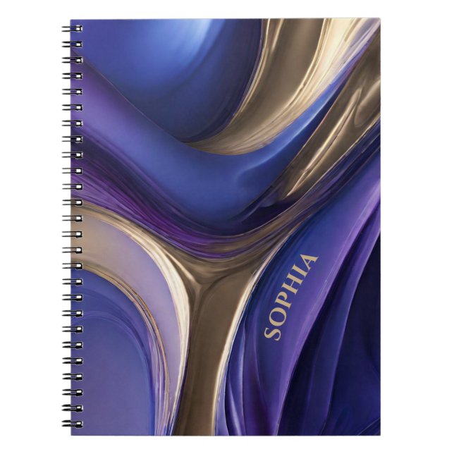Caderno Espiral Presentes modernos para o azul-dela, roxo e Dourad (Frente)