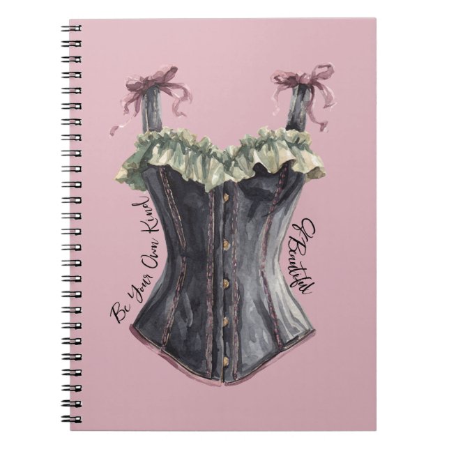 Caderno Espiral Preta Verde Bugundy Corset (Frente)