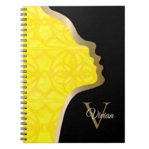 Caderno Espiral Preto Amarelo Claro E Face Dourada