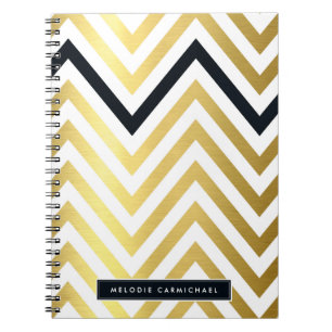Caderno Espiral Preto bonito moderno SIMPLES do ouro do teste