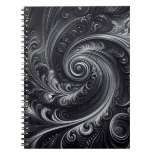 Caderno Espiral Preto Branco Cinza Abstrato Moderno Simples Redemo