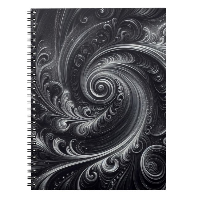 Caderno Espiral Preto Branco Cinza Abstrato Moderno Simples Redemo (Frente)