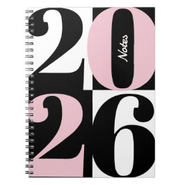 Caderno Espiral Preto Branco e Rosa Pink Ano Ousado Bloco de Cor