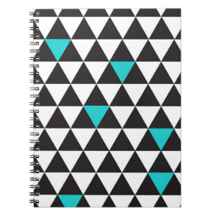 Caderno Espiral Preto Branco Turquesa Turquesa Geométrico Triângul