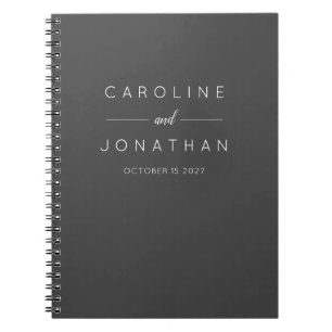 Caderno Espiral Preto Casamento Personalizado Elegante Moderno Min