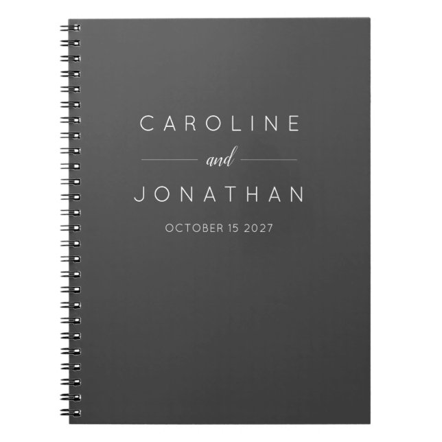 Caderno Espiral Preto Casamento Personalizado Elegante Moderno Min (Frente)
