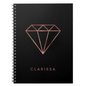 Caderno Espiral preto cor-de-rosa do diamante do ouro do falso